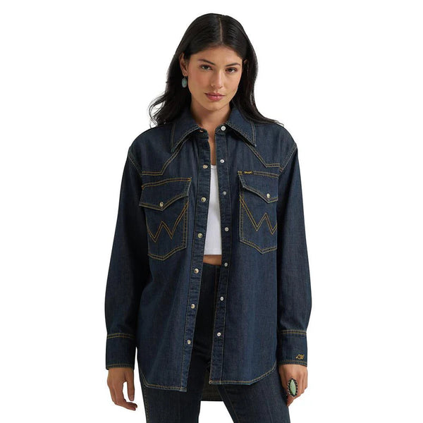 Women's Wrangler Lainey Wilson x Wrangler Long Sleeve Utility Shirt-Denim