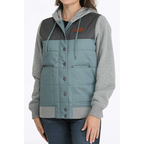 Cinch Women's Color Blocked Canvas Hooded Jacket-Blue