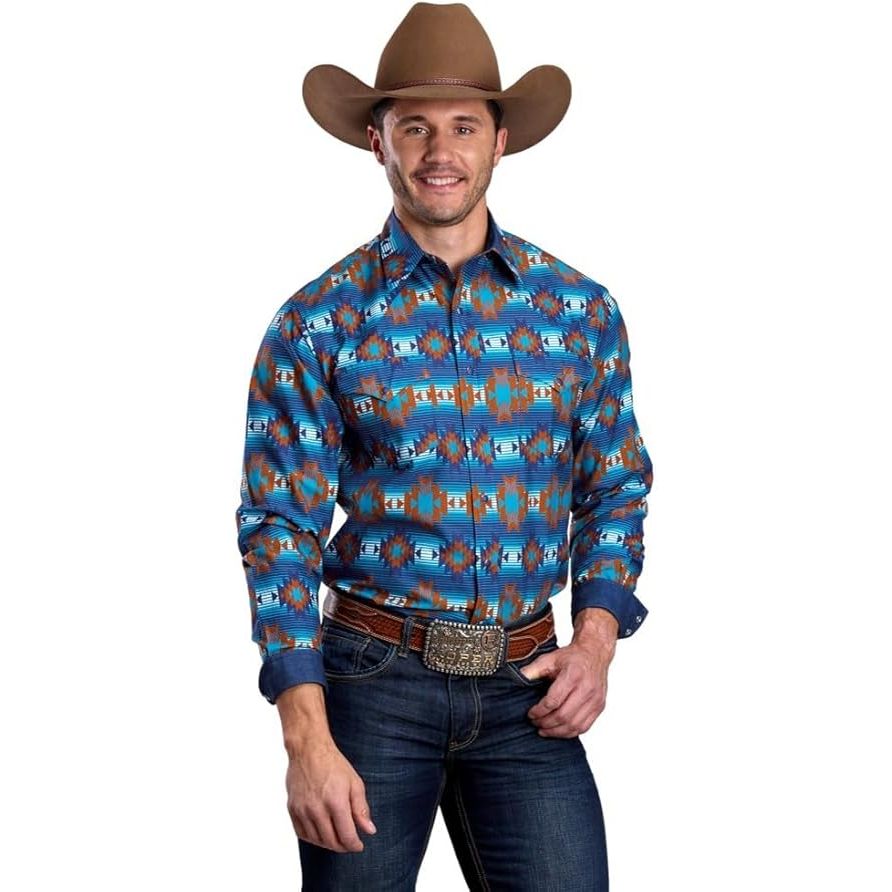Men's Roper Long Sleeve Horizontal Print-Serape Aztec Print