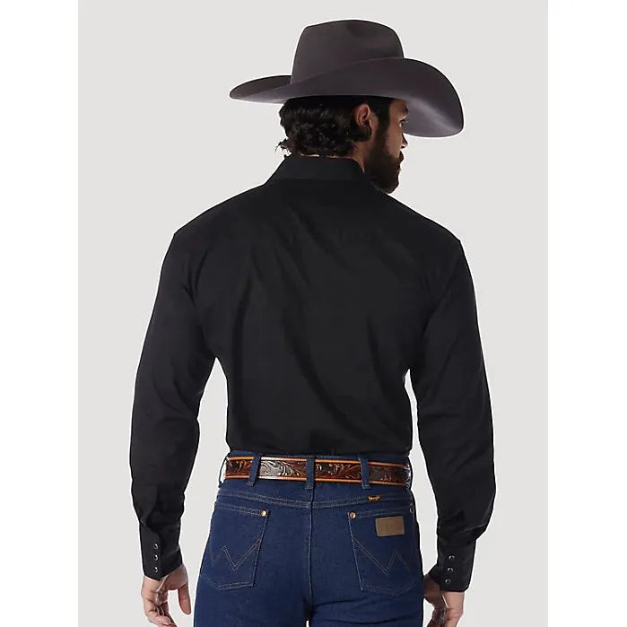 WRANGLER® WESTERN SNAP BLACK SHIRT - LONG SLEEVE SOLID BROADCLOTH - CWesternwear