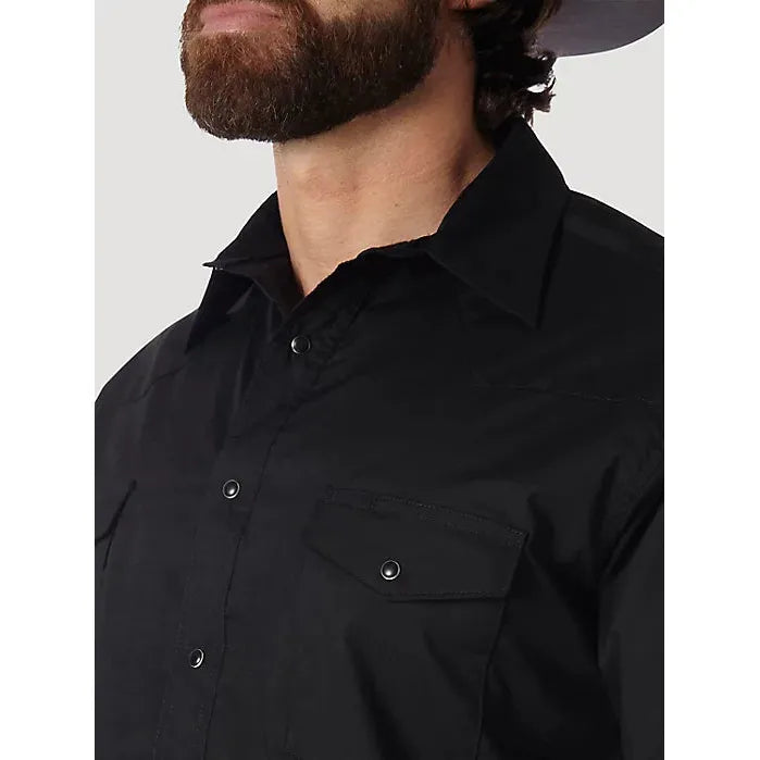 WRANGLER® WESTERN SNAP BLACK SHIRT - LONG SLEEVE SOLID BROADCLOTH - CWesternwear