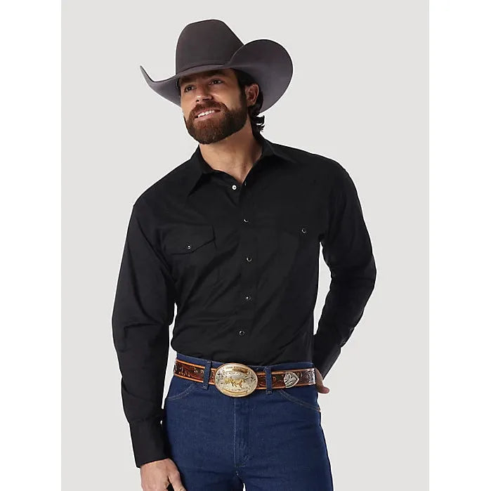 WRANGLER® WESTERN SNAP BLACK SHIRT - LONG SLEEVE SOLID BROADCLOTH - CWesternwear