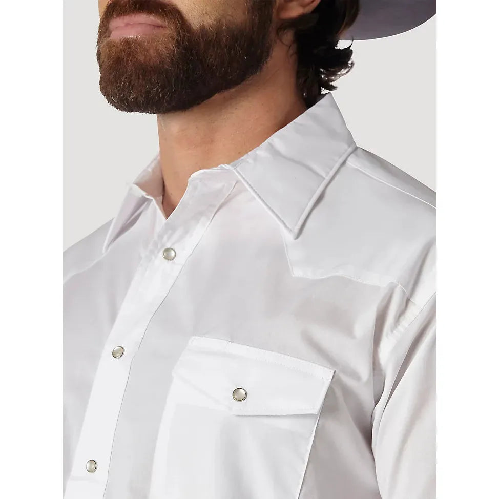 WRANGLER® WESTERN SNAP WHITE SHIRT - LONG SLEEVE SOLID BROADCLOTH - CWesternwear
