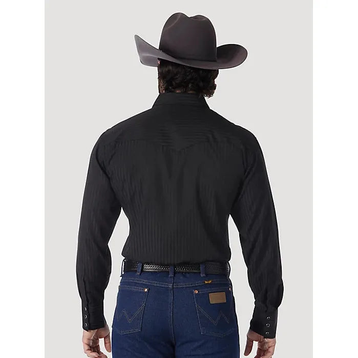 WRANGLER® WESTERN LONG SLEEVE WESTERN SNAP DOBBY STRIPE BLACK SHIRT - CWesternwear