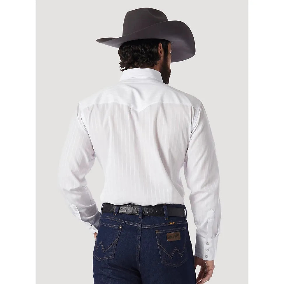 WRANGLER® WESTERN LONG SLEEVE WESTERN SNAP DOBBY STRIPE WHITE SHIRT - CWesternwear