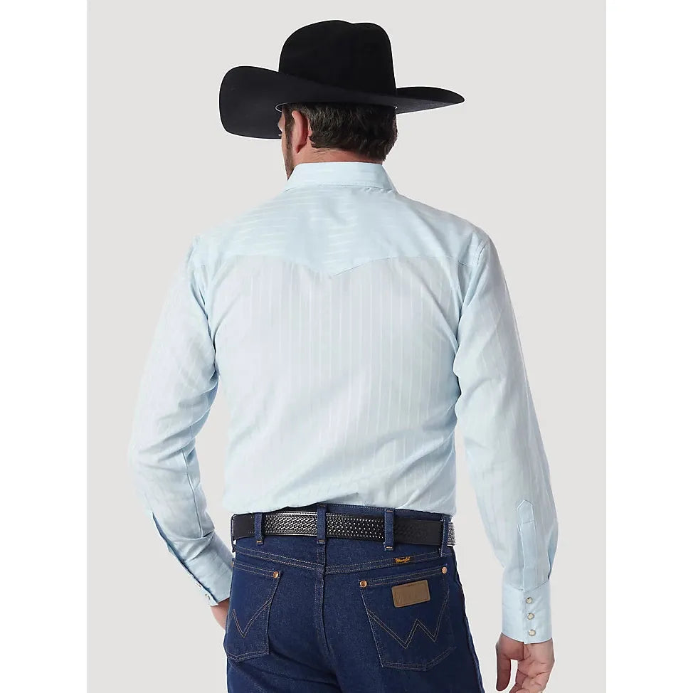 WRANGLER® WESTERN LONG SLEEVE WESTERN SNAP DOBBY STRIPE BLUE SHIRT - CWesternwear