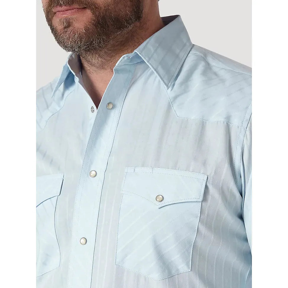 WRANGLER® WESTERN LONG SLEEVE WESTERN SNAP DOBBY STRIPE BLUE SHIRT - CWesternwear