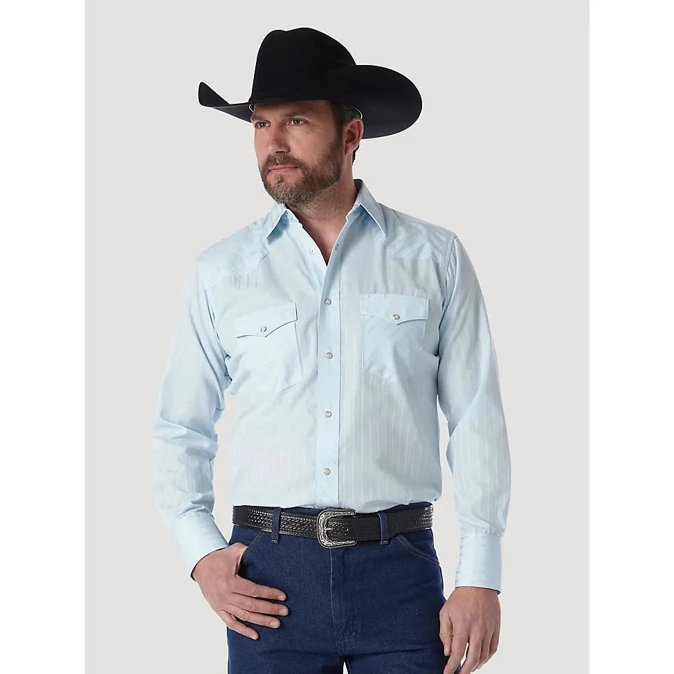 WRANGLER® WESTERN LONG SLEEVE WESTERN SNAP DOBBY STRIPE BLUE SHIRT - CWesternwear