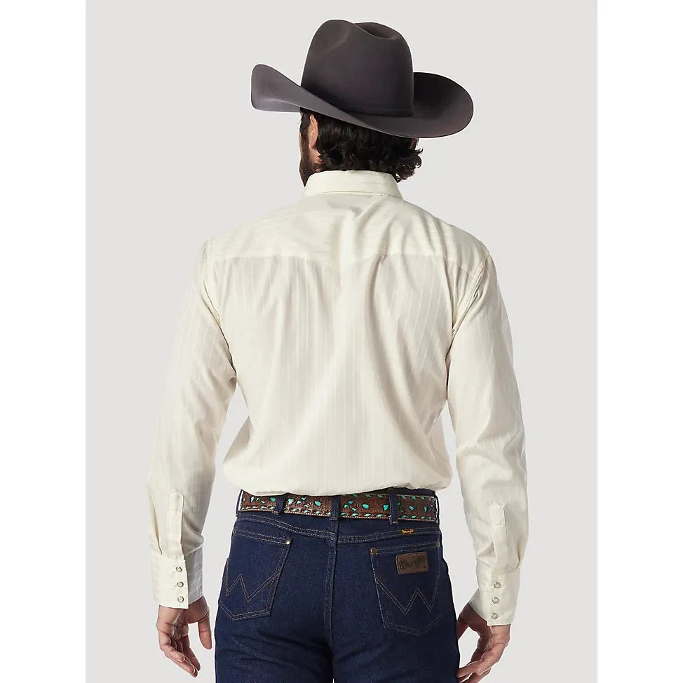 WRANGLER® WESTERN LONG SLEEVE WESTERN SNAP DOBBY STRIPE ECRU SHIRT - CWesternwear