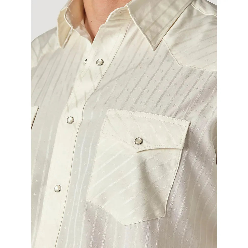 WRANGLER® WESTERN LONG SLEEVE WESTERN SNAP DOBBY STRIPE ECRU SHIRT - CWesternwear