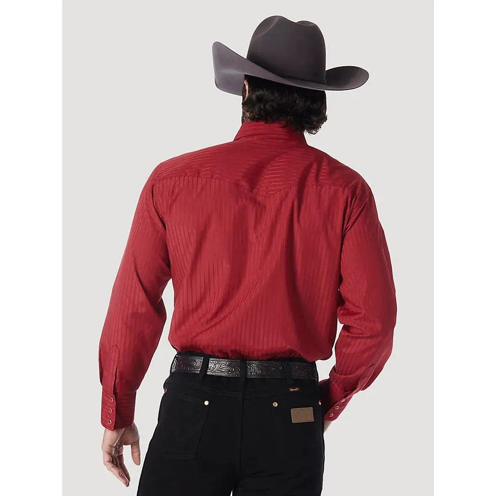 WRANGLER® WESTERN LONG SLEEVE WESTERN SNAP DOBBY STRIPE WINE SHIRT - CWesternwear