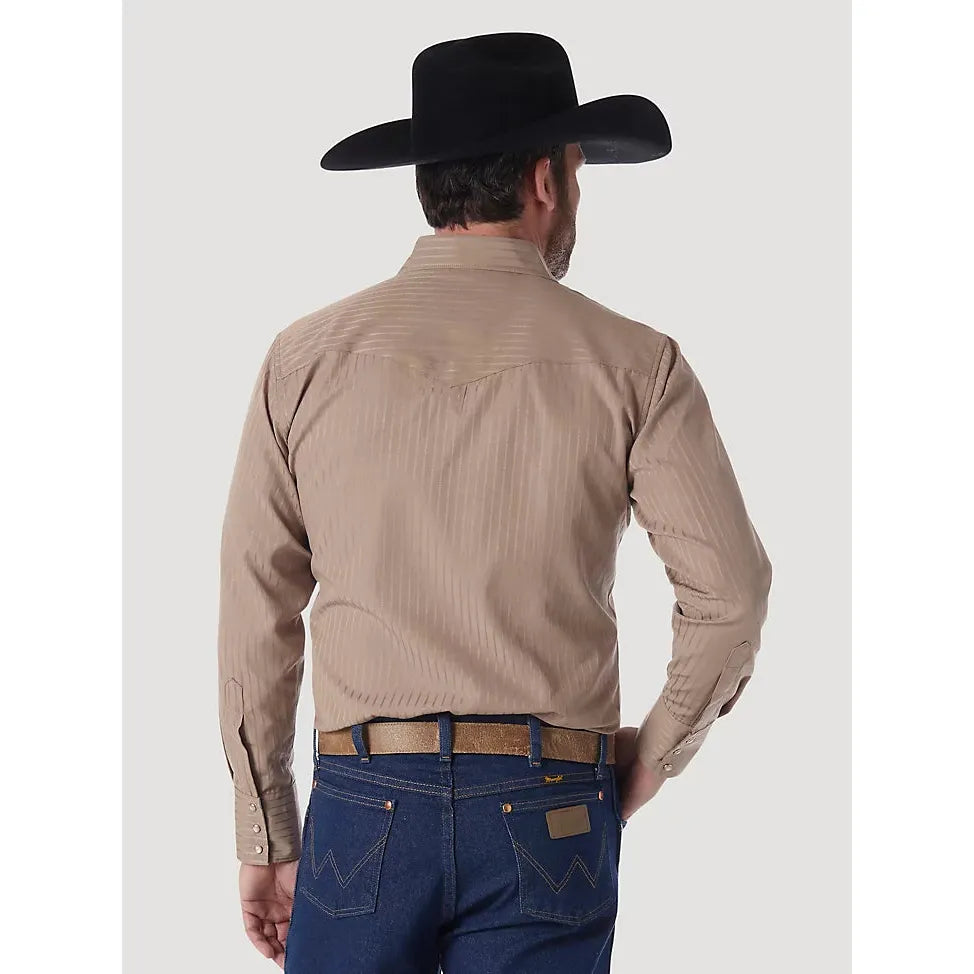WRANGLER® WESTERN LONG SLEEVE WESTERN SNAP DOBBY STRIPE TAN SHIRT - CWesternwear