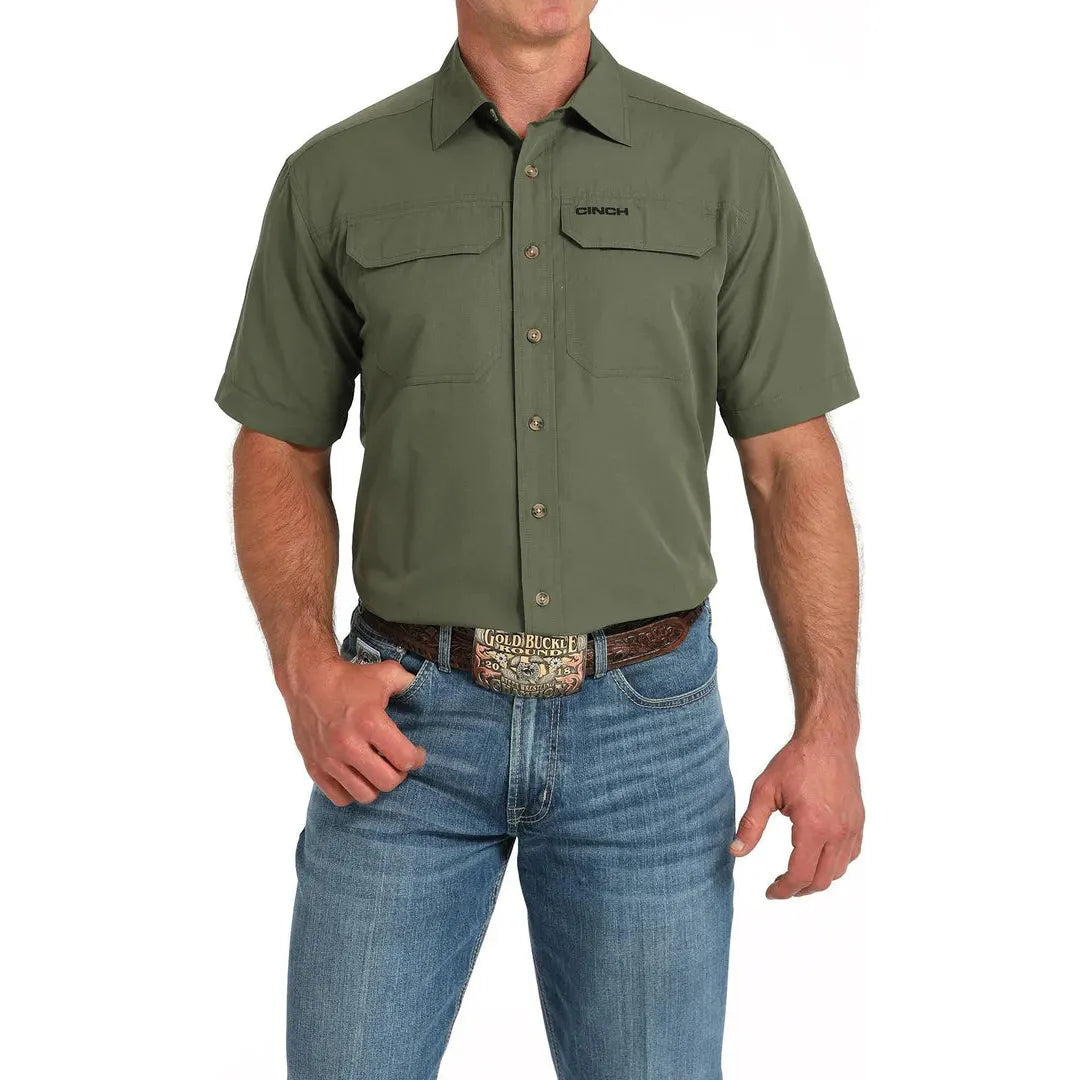 Men's Cinch Solid ArenaFlex Short Sleeve Shirt-Olive