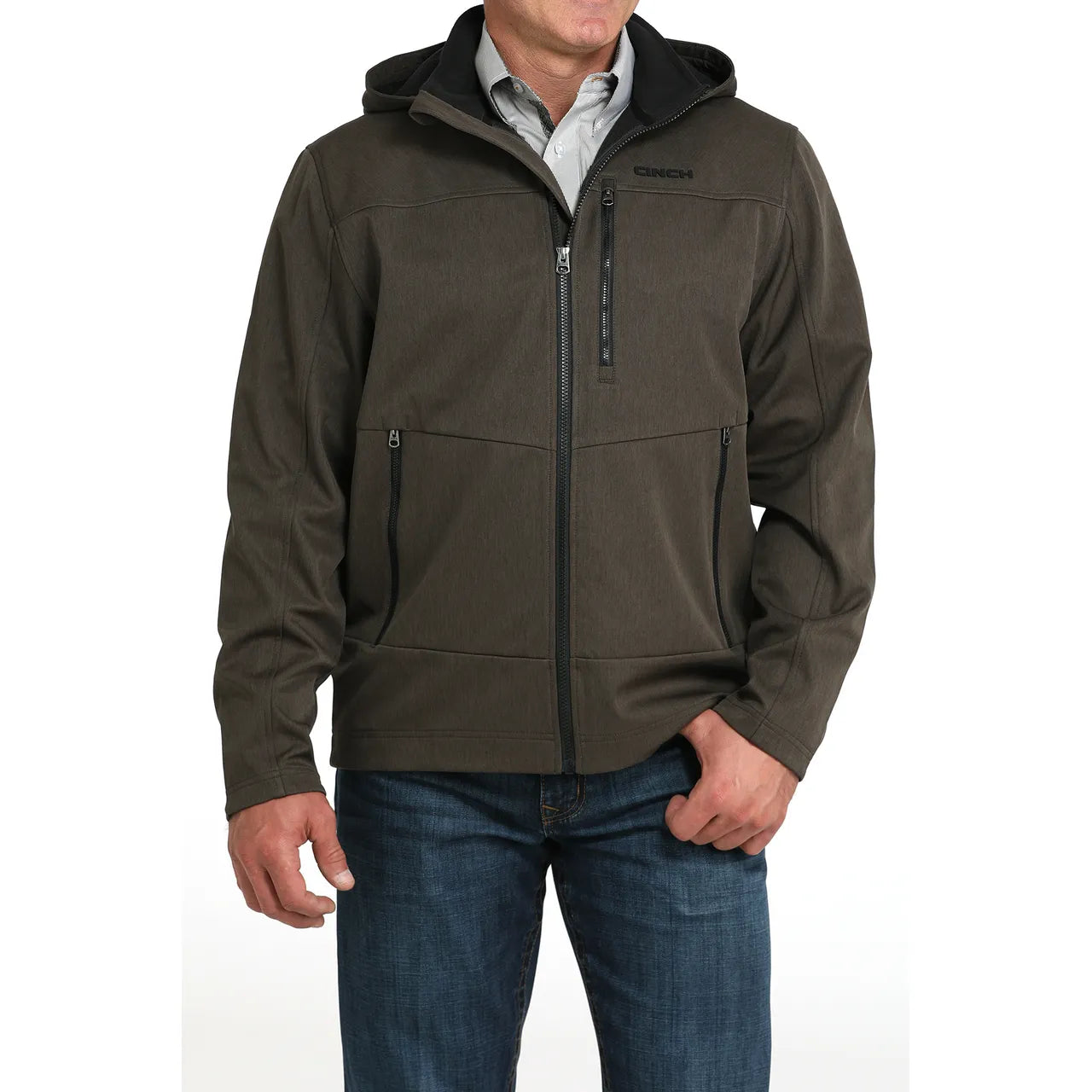 Cinch Men's Bonded Full Zip Hooded Jacket-Olive