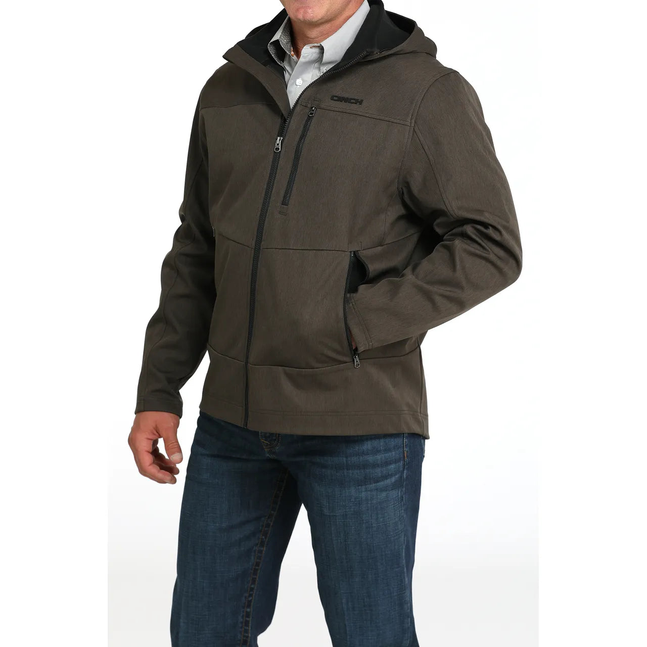 Cinch Men's Bonded Full Zip Hooded Jacket-Olive