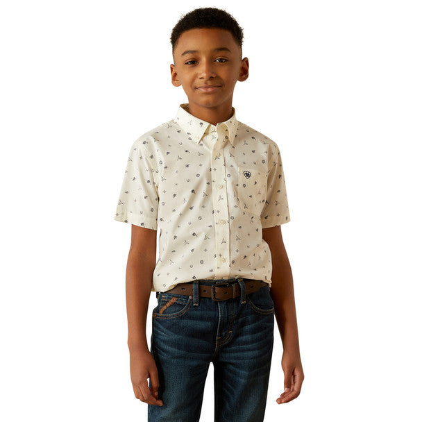 Boy's Ariat Colter Short Sleeve Shirt-White