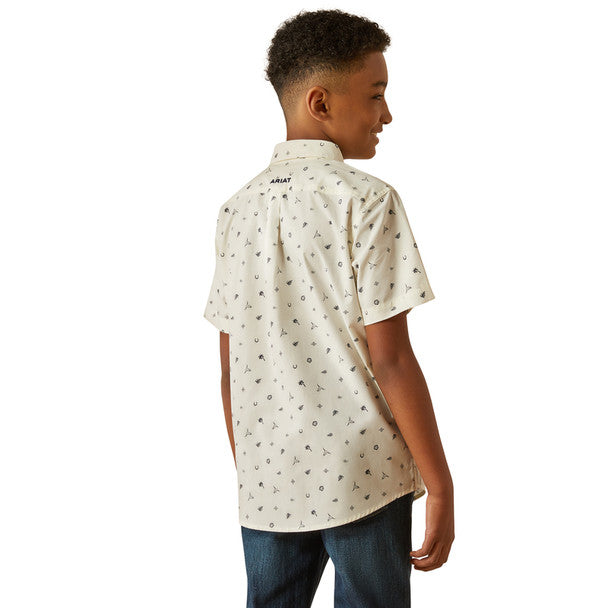 Boy's Ariat Colter Short Sleeve Shirt-White