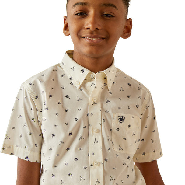 Boy's Ariat Colter Short Sleeve Shirt-White