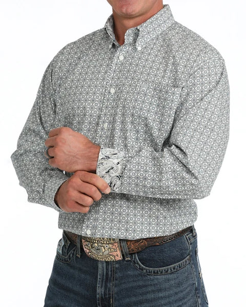 Men's Cinch Geometric Print Button-Down Western Shirt-Cream