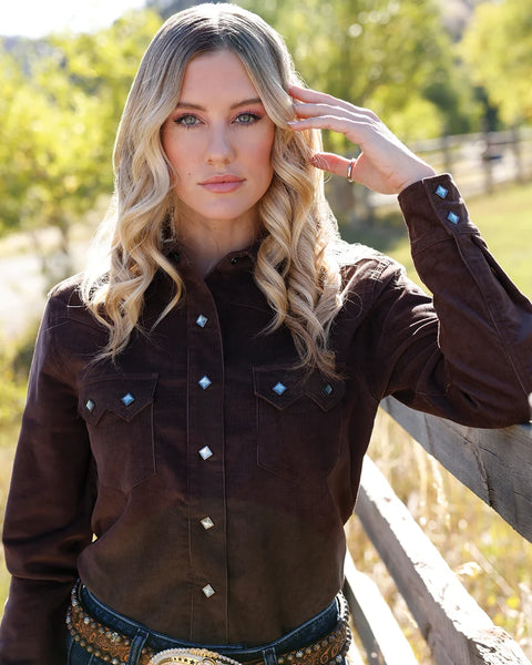 Women's Cruel Denim Classic Fit Snap Front Western Shirt-Brown