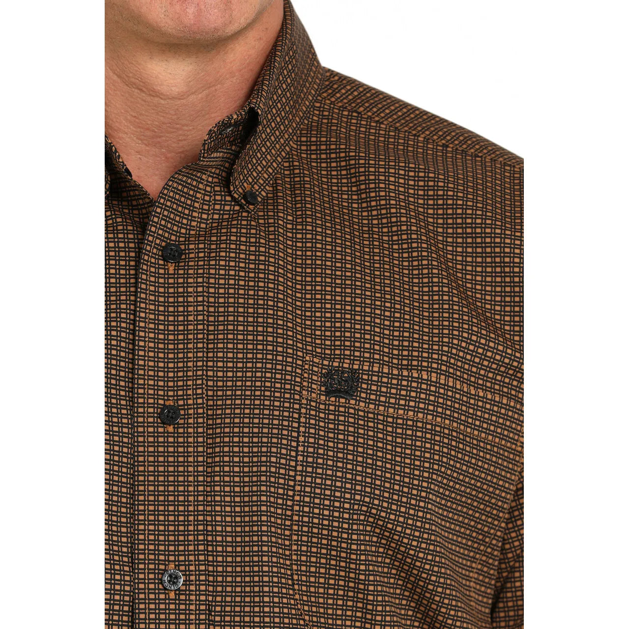 Men's Cinch Geometric Print Button-Down Western Shirt-Brown