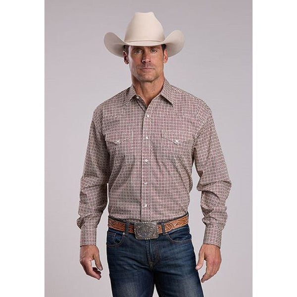 Men's Stetson Snap 2 Pocket Diamond Geo Print Long Sleeve Shirt-Diamond Geo Print