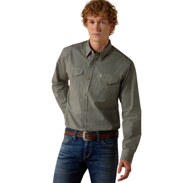 Men's Ariat Floyd Fitted Long Sleeve Snap Shirt-Black Modern Print