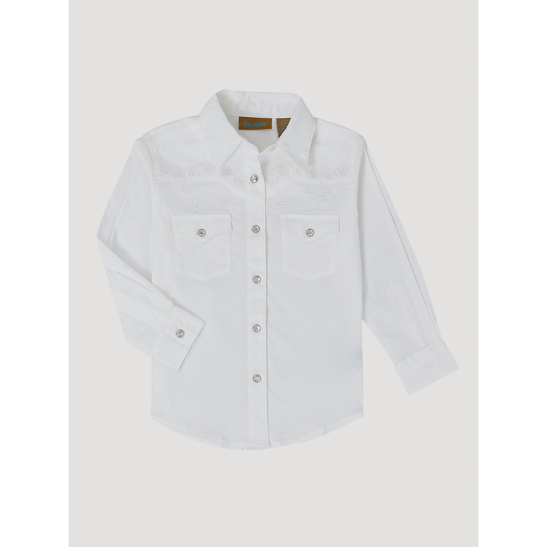 WRANGLER GIRL'S CLASSIC LONG SLEEVE WESTERN SNAP SHIRT-WHITE