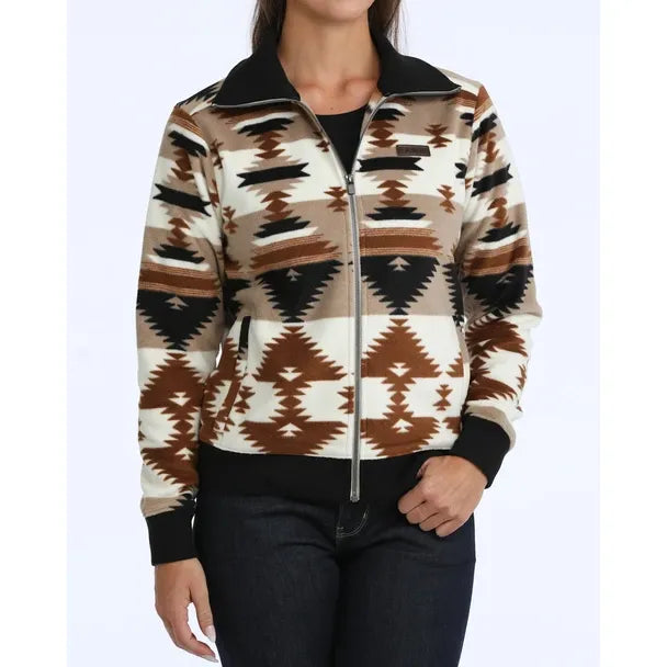 Cinch Women's Aztec Polar Fleece Sweater Jacket-Khaki