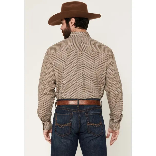Men's Cinch Geometric Print Button-Down Western Shirt-Khaki