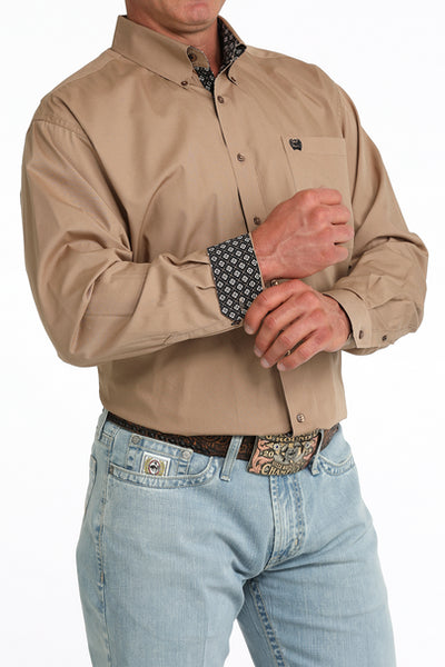 Men's Cinch Solid Button-Down Western Shirt-Khaki