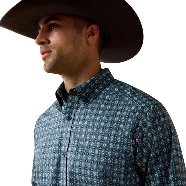 Men's Ariat Lex Classic Fit Shirt-Real Teal Southwest Geo Print
