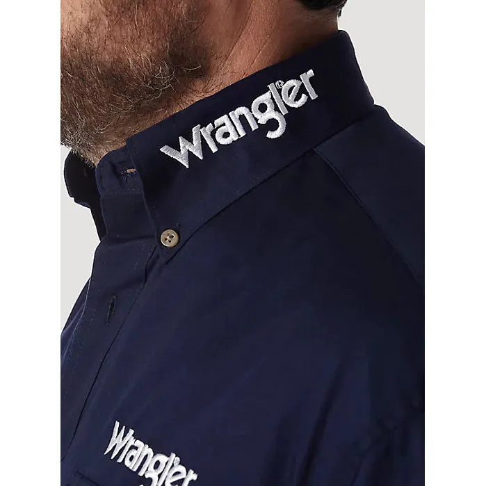 WRANGLER LOGO LONG SLEEVE BUTTON DOWN SOLID BLUE SHIRT - CWesternwear