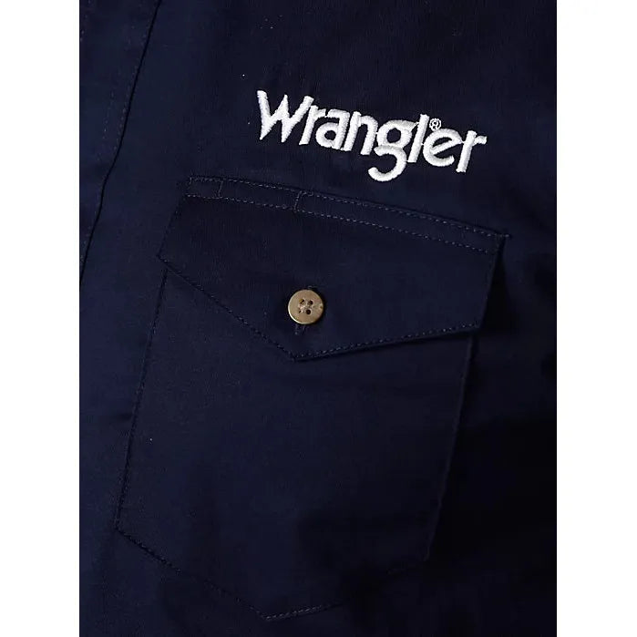 WRANGLER LOGO LONG SLEEVE BUTTON DOWN SOLID BLUE SHIRT - CWesternwear