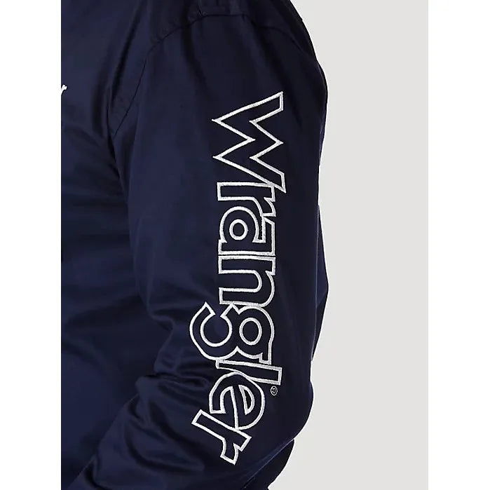 WRANGLER LOGO LONG SLEEVE BUTTON DOWN SOLID BLUE SHIRT - CWesternwear