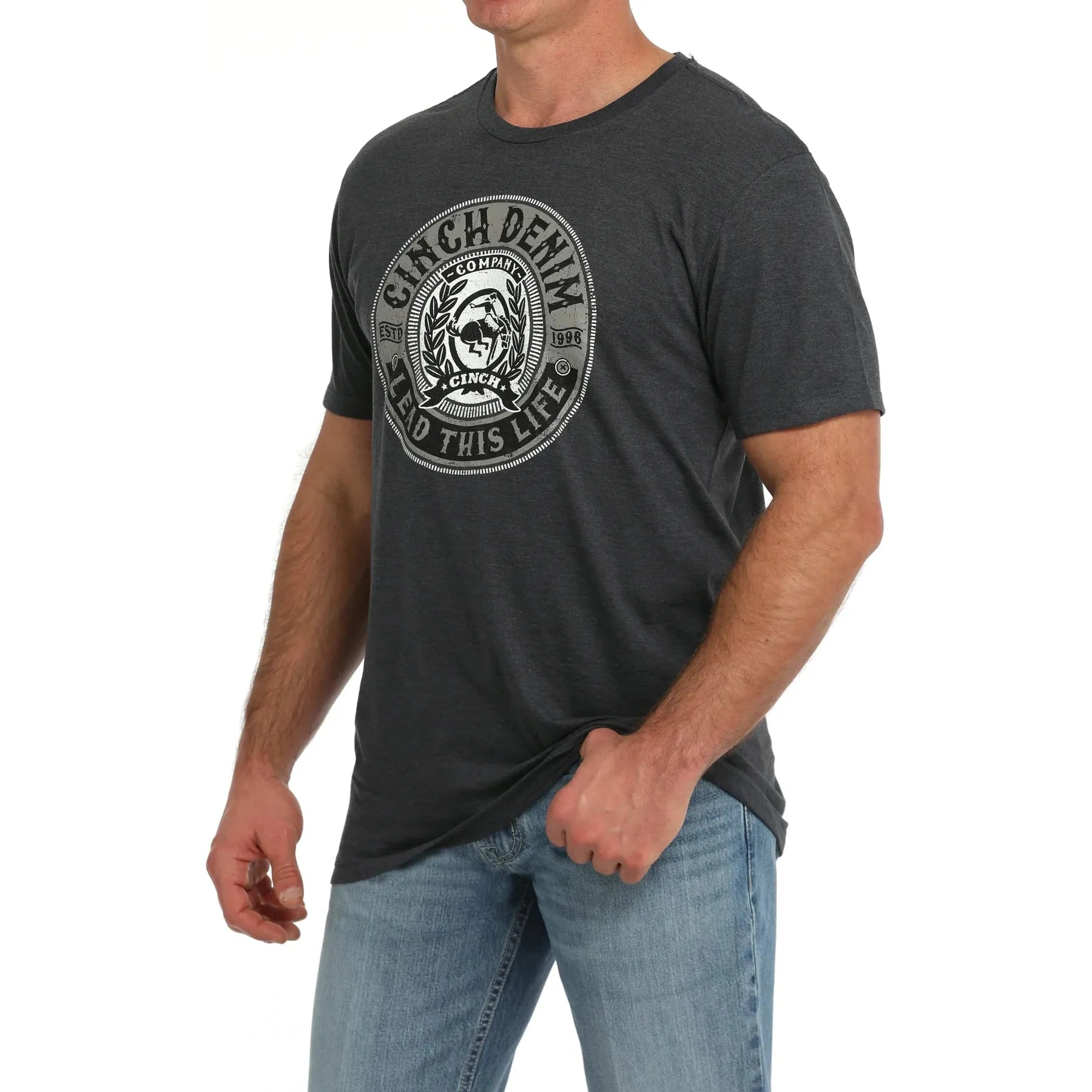 Men's Cinch Denim Logo Tee-Grey