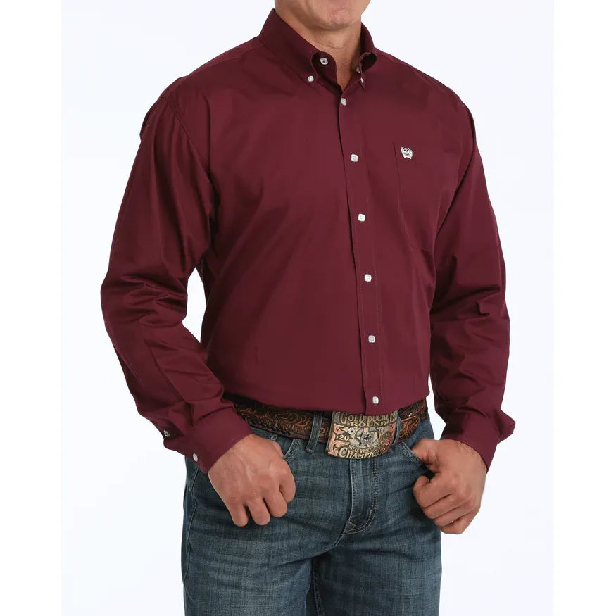 Men's Cinch Solid Burgundy Button-Down Western Shirt
