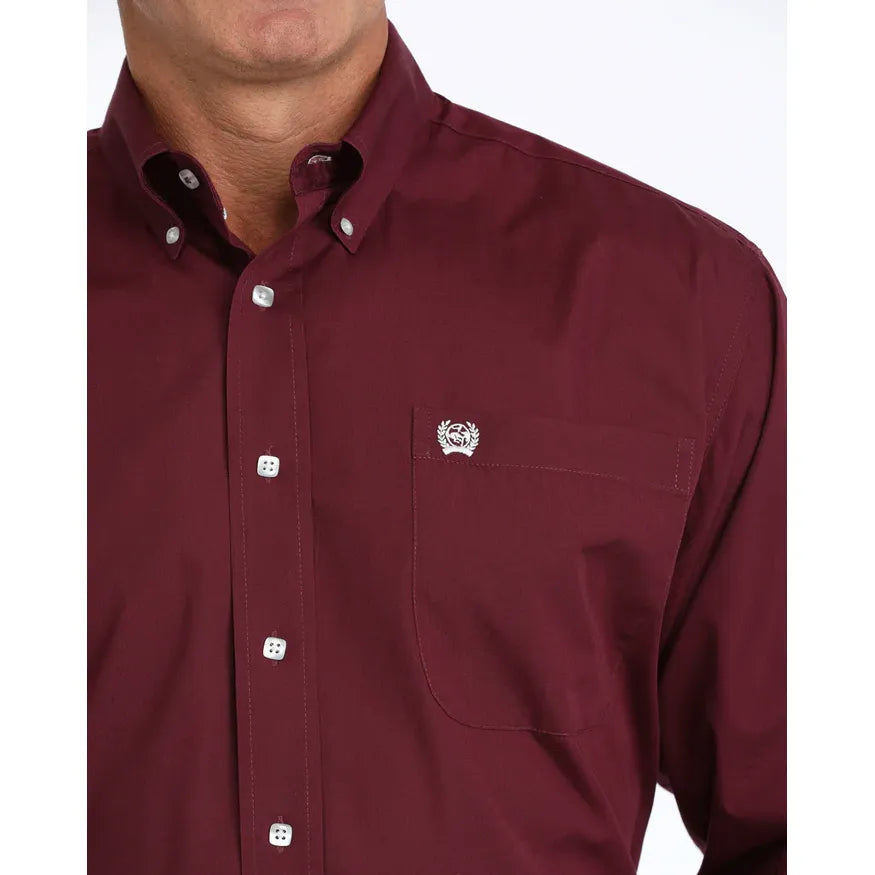 Men's Cinch Solid Burgundy Button-Down Western Shirt