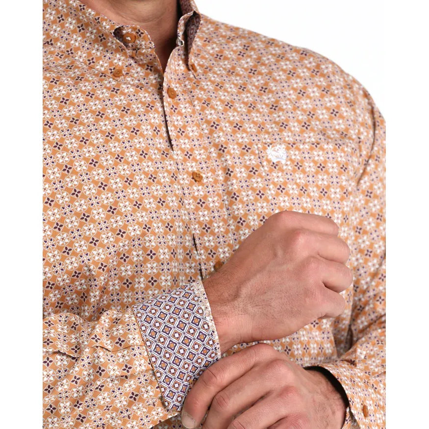 Men's Cinch Weave Print Button-Down Western Shirt-Brown