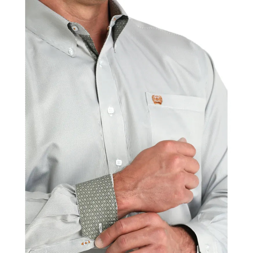 Men's Cinch Tencel Stripe Button-Down Western Shirt-Olive