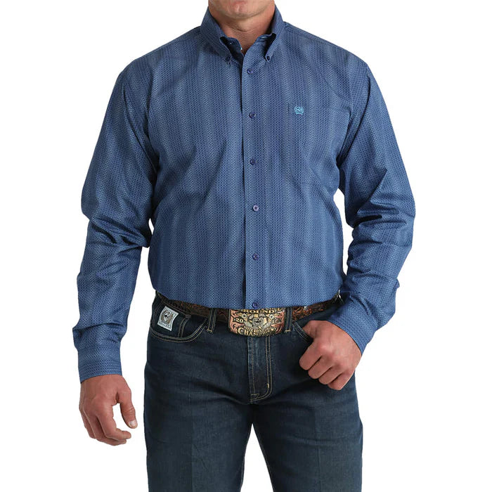 Men's Cinch Geometric Print Button-Down Western Shirt-Royal Blue