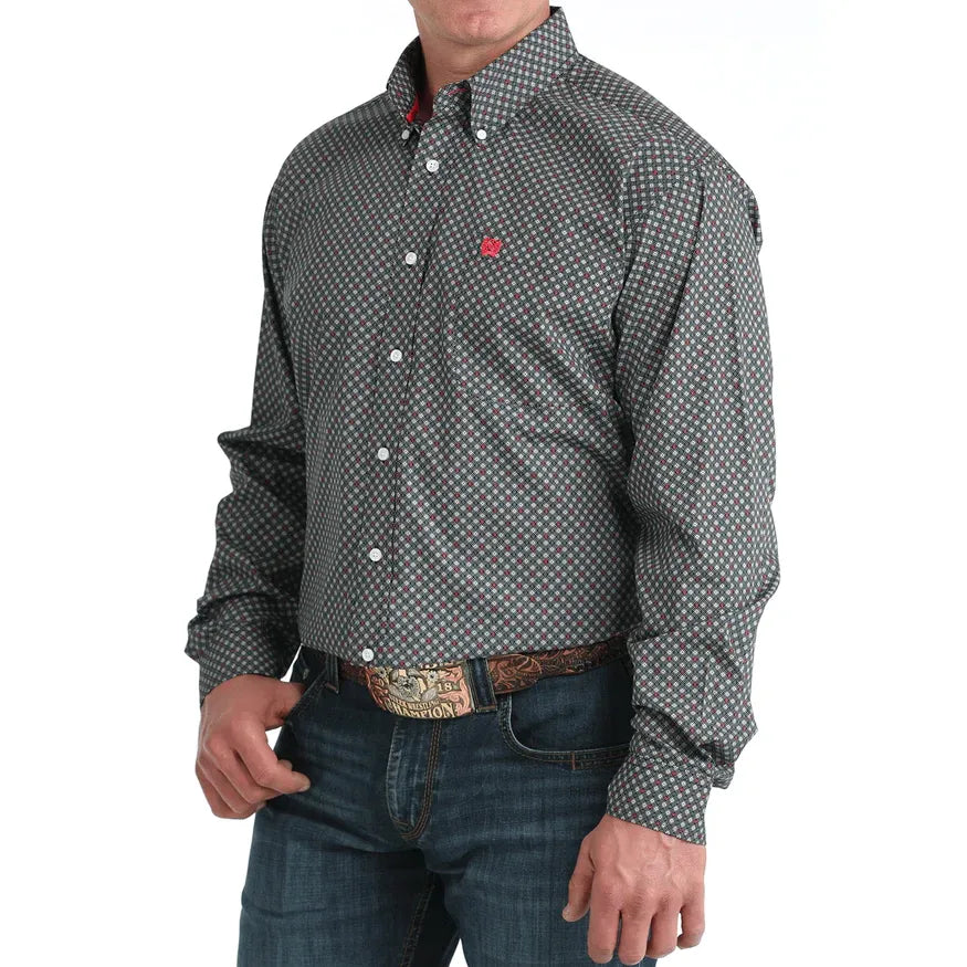 Men's Cinch Print Button-Down Western Shirt-Black - CWesternwear