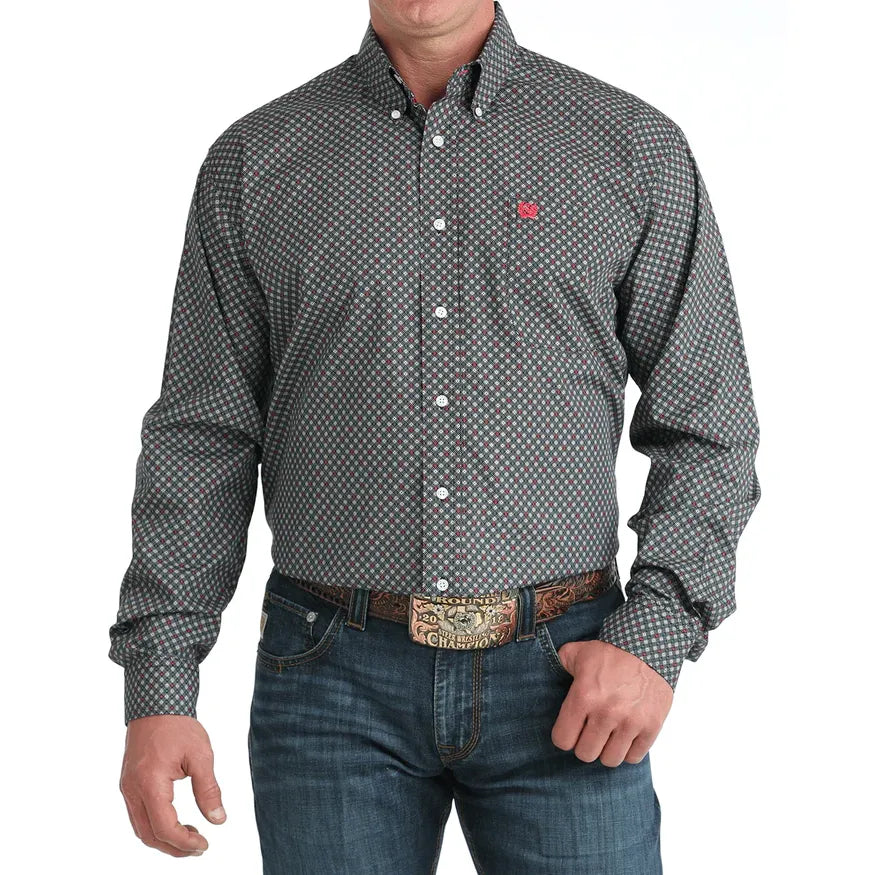 Men's Cinch Print Button-Down Western Shirt-Black - CWesternwear