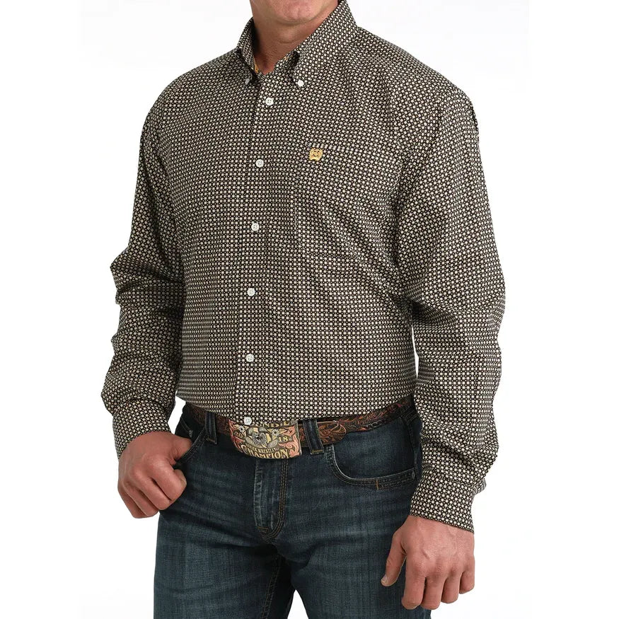 Men's Cinch Print Button-Down Western Shirt-Brown - CWesternwear
