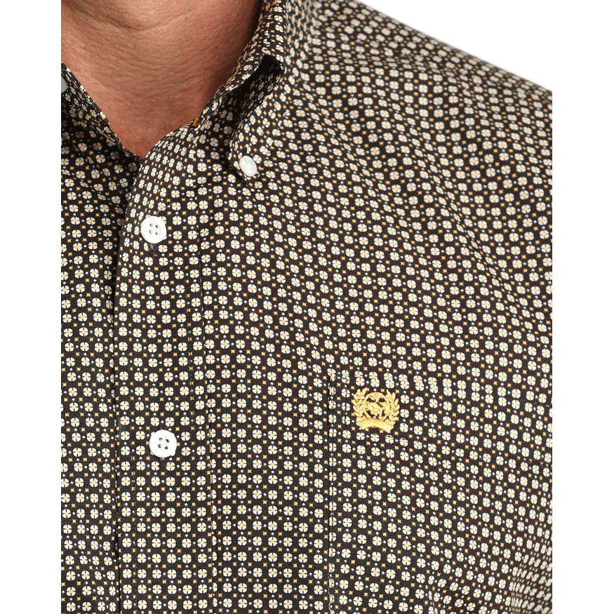 Men's Cinch Print Button-Down Western Shirt-Brown - CWesternwear
