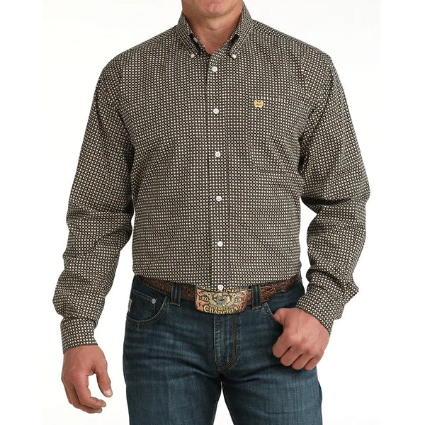 Men's Cinch Print Button-Down Western Shirt-Brown