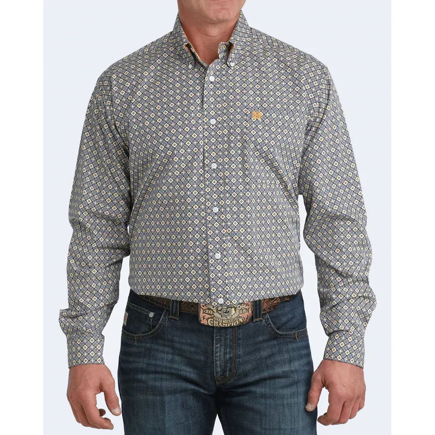 Men's Cinch Print Button-Down Western Shirt-Royal - CWesternwear