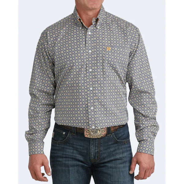 Men's Cinch Print Button-Down Western Shirt-Royal