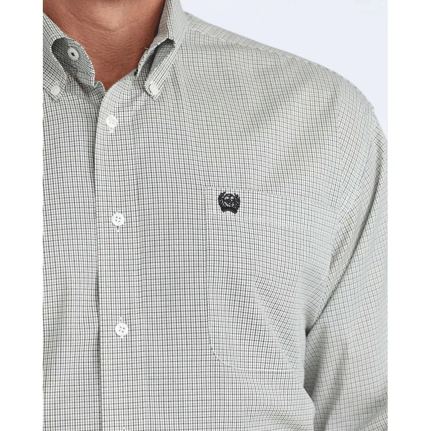 Men's Cinch Plaid Button-Down Western Shirt-White - CWesternwear