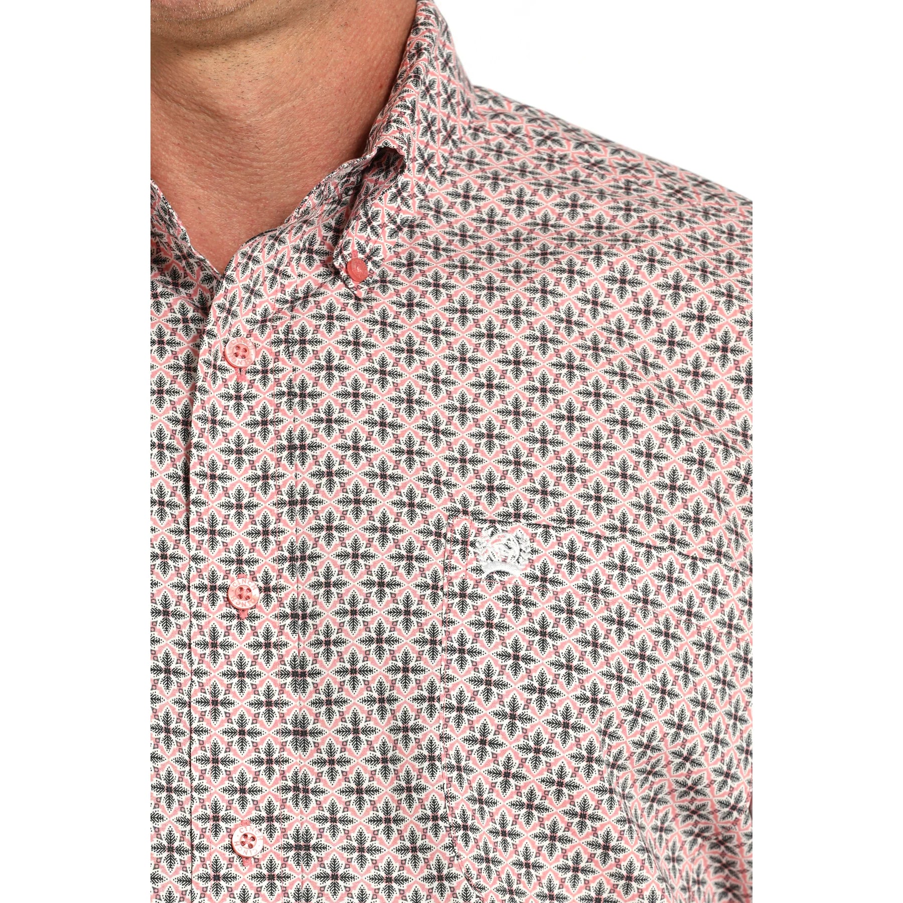Men's Cinch Geometric Print Short Sleeve Shirt-Pink